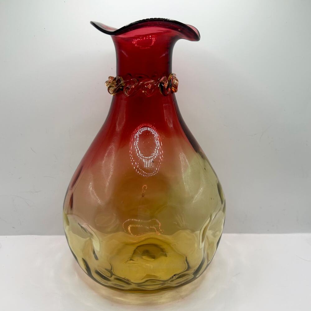 Antique Victorian New England Glass Amberina Art Glass Carafe w/ Rigaree c.1800s